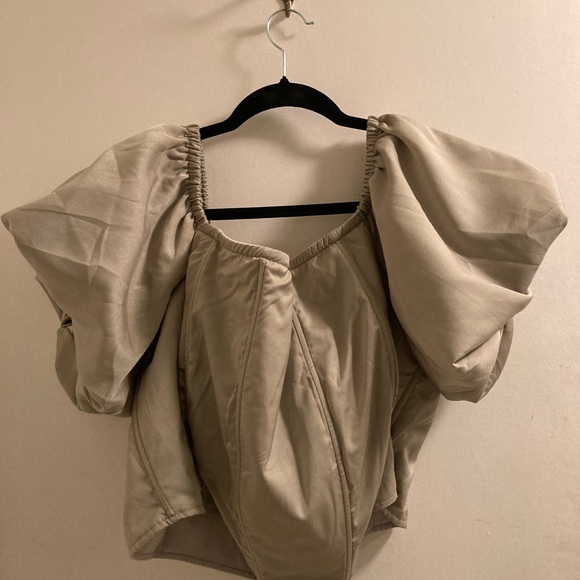 GIA/irl “Alaia” Off The Shoulder Corset Top with Puff Sleeves ,Light Sage, 3X - Picture 2 of 16